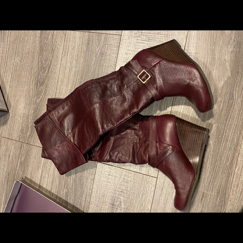 Bakers wedge boots. Can sit under or over the knee